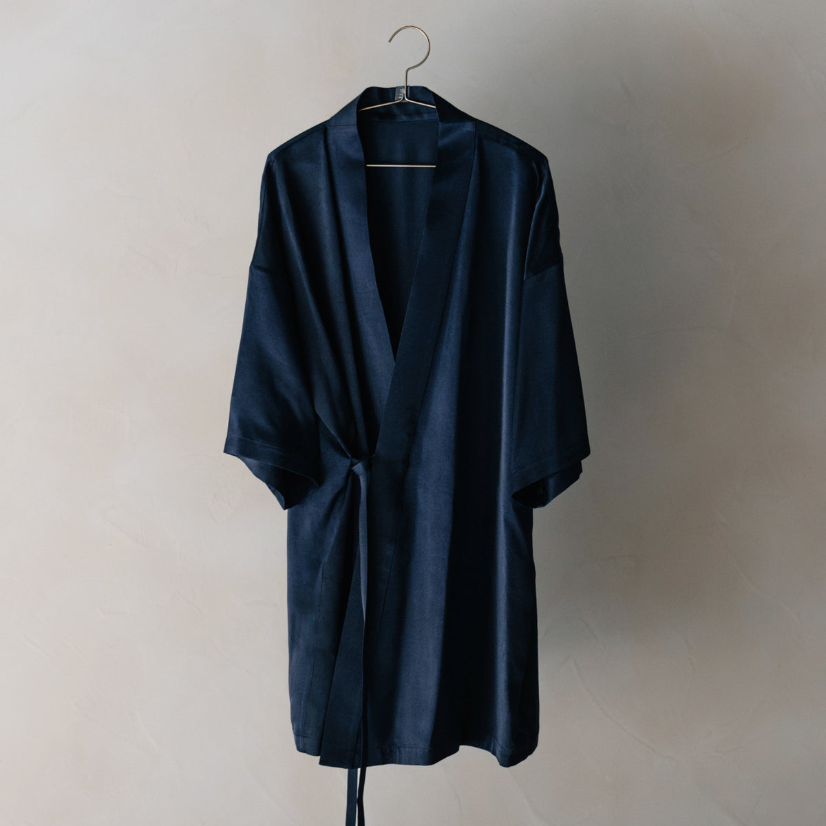 Short Robe Navy Silk Robe - Navy