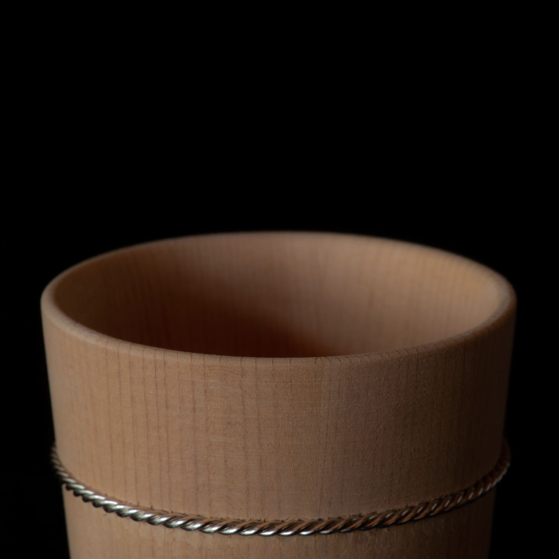 Detail of top of wooden Hinoki sake cup