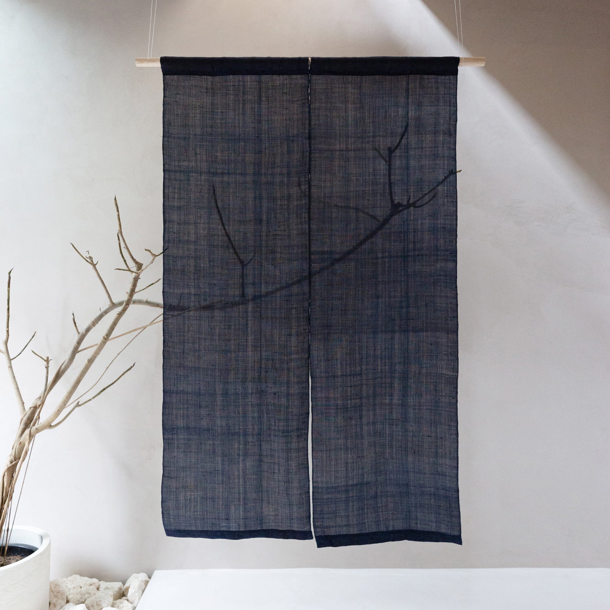 Japanese Linen Noren outlet Curtain - Handwoven Natural Linen Ramie - Brown - Diamond Shibori - 59